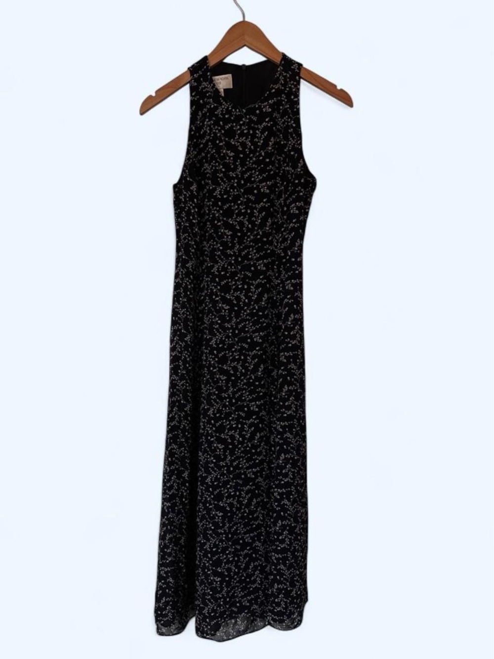 Vintage Jones New York Black Floral Rayon Maxi Dress 90s Minimalist Petite 4P